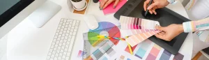 Graphic designers reviewing colour swatches